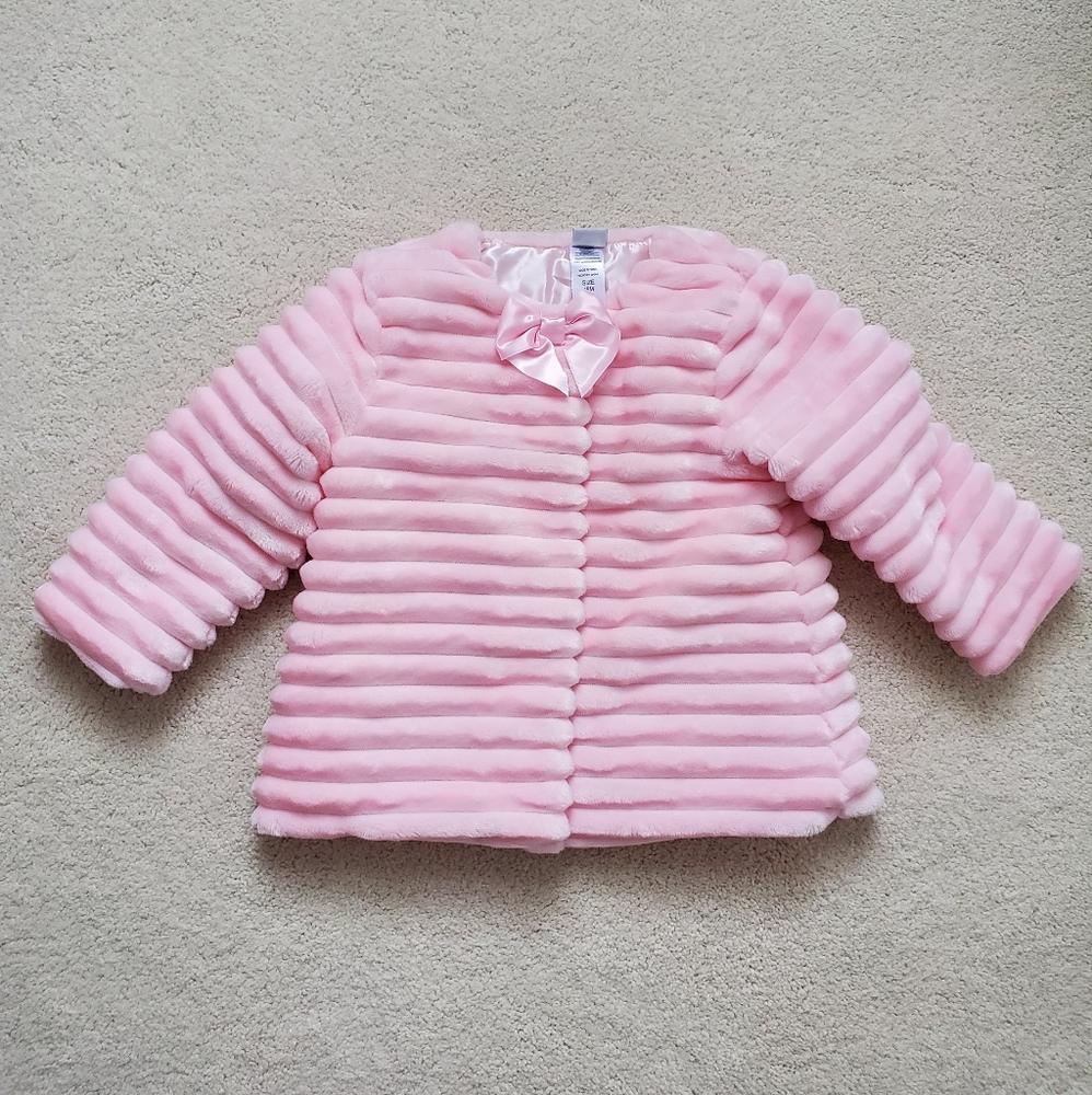 Little Me Girls' Pink Plush Lined Bow Coat Jacket sz18m
